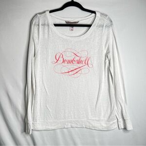 Victoria's Secret Bombshell Long Sleeve Burnout T-Shirt Sz M White Pink Y2K Cozy